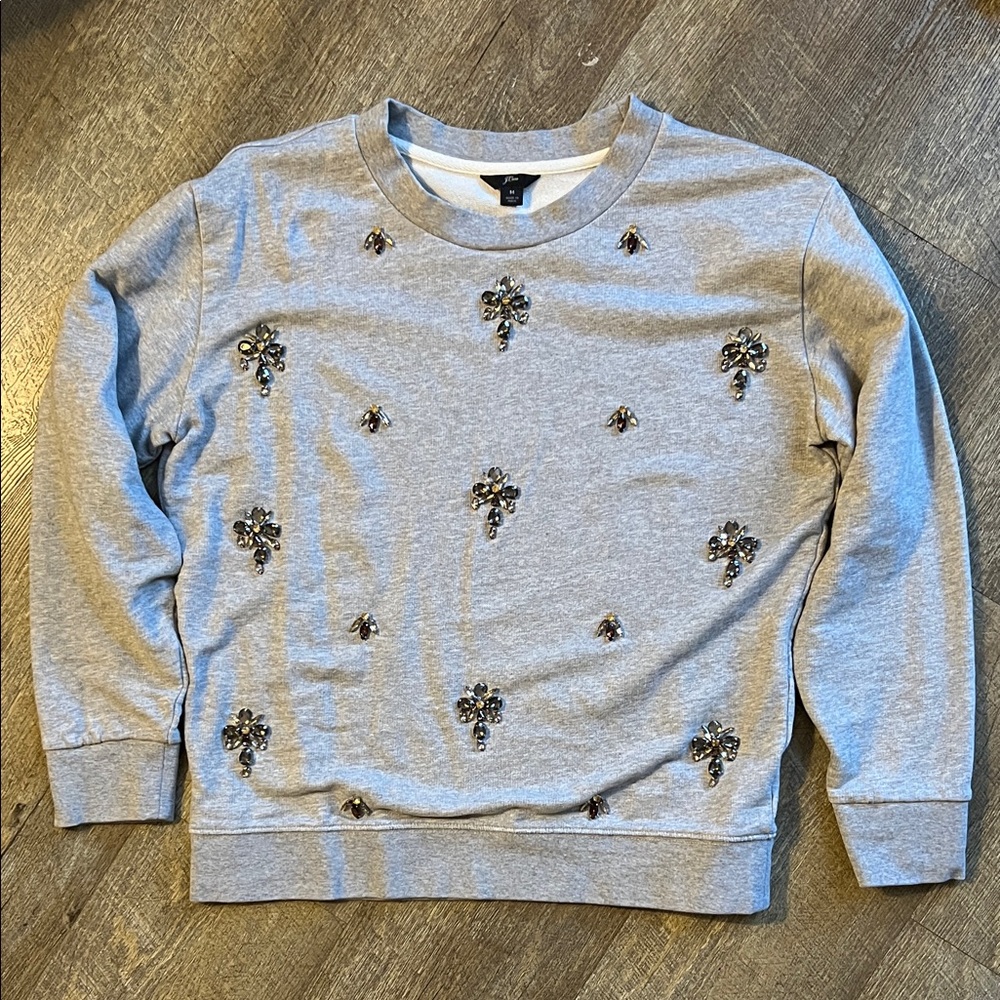 J. Crew Gray Embellished Crewneck Sweatshirt